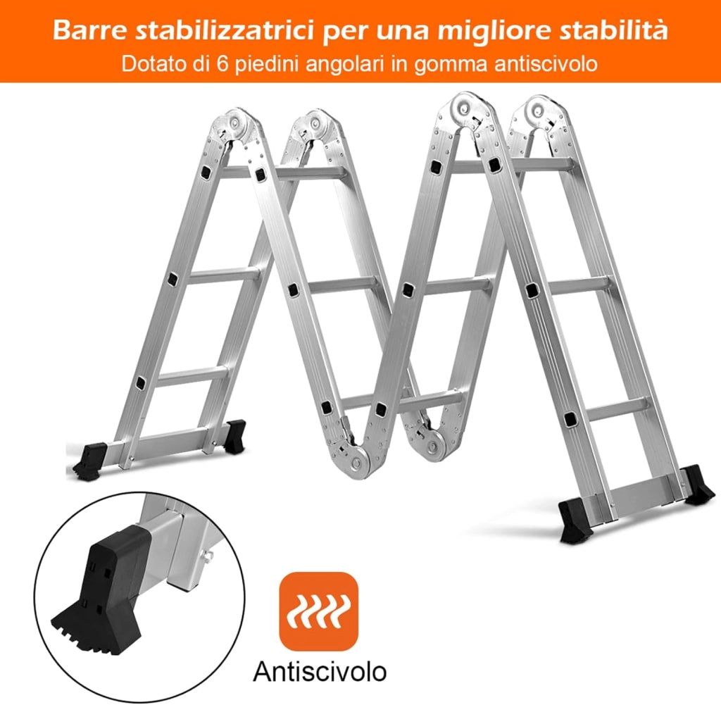 Scala Pieghevole Multiuso, Scala Estensibile con Struttura in Alluminio, Facile da Conservare, Piccola Scala per Uso Interno ed Esterno