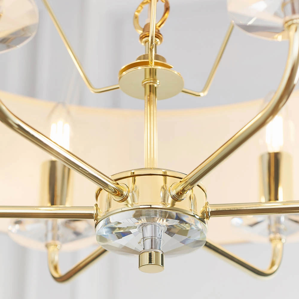 Lampadario 6 luci ottone paralume bianco E14 Nixon Endon