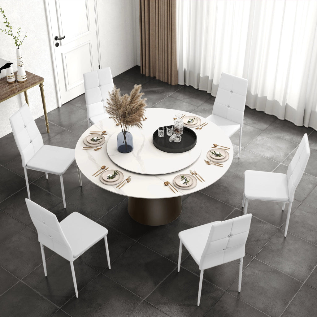 Set 6 Sedie da Pranzo Imbottite ¨C Xylo ¨C Schienale Alto PU Bianco Patas Acciaio