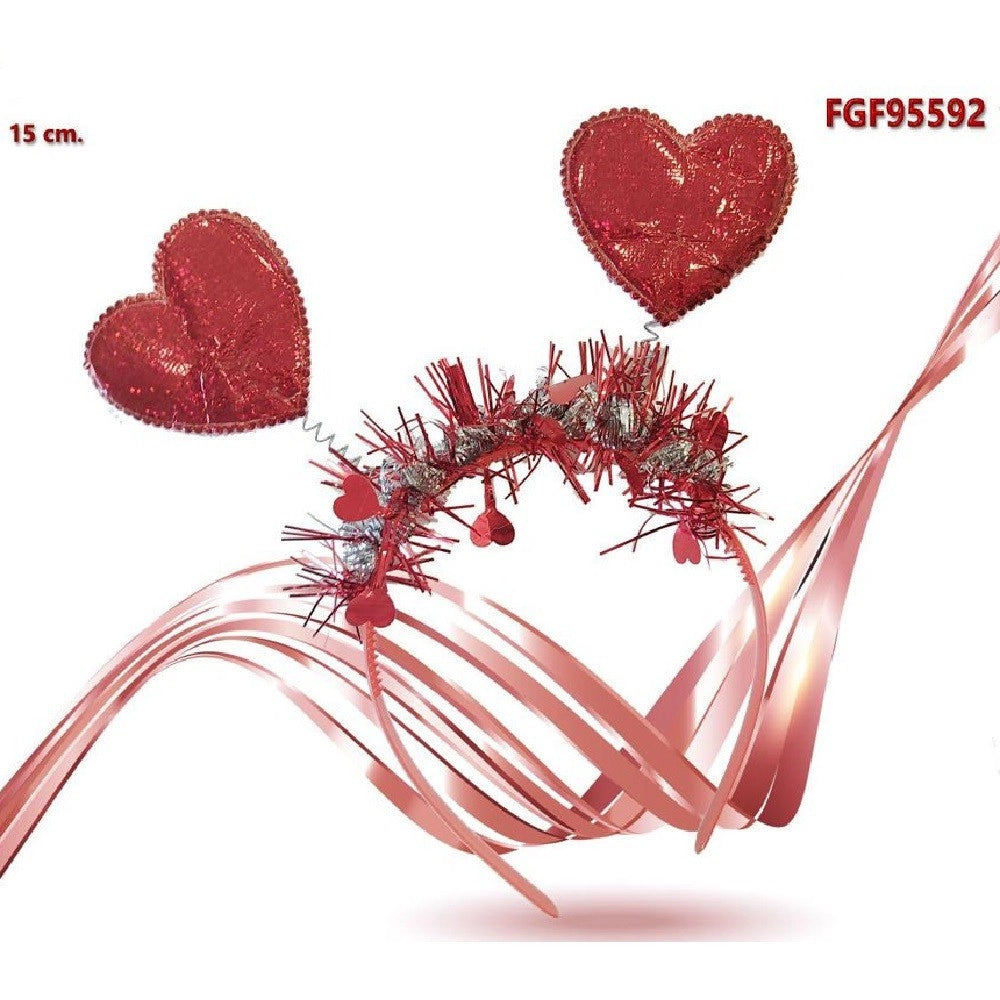 Trade Shop - 3 Pz Cerchietto Capelli In Plastica Con Cuori Molle Orpello San Valentino 95592 -