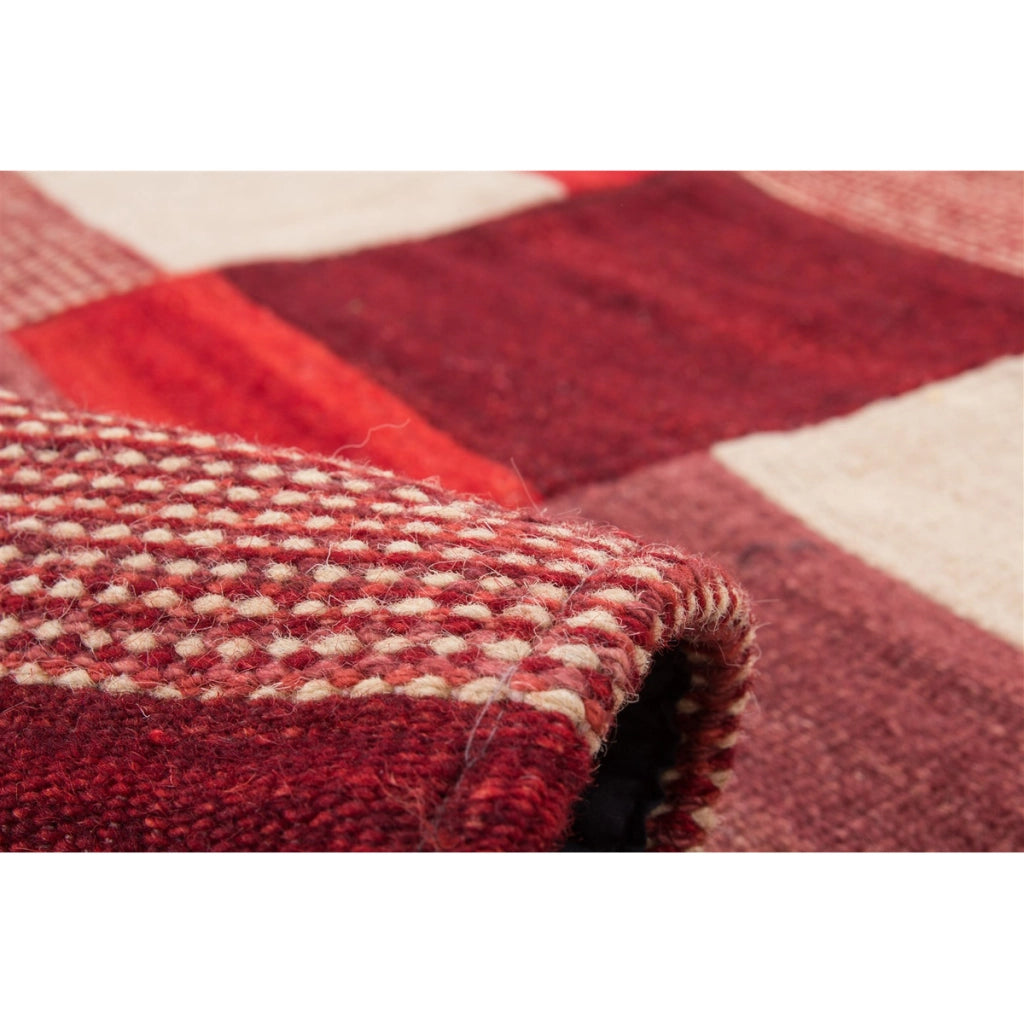 Tappeto Kilim Intenso 220 in Lana e Cotone Patchwork Rosso