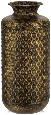 Vaso per fiori, 35,5 cm alto, vaso in metallo nero rustico, vaso decorativo con disegno dorato per fiori freschi, fiori essiccati, tavola da pranzo, arredamento ufficio