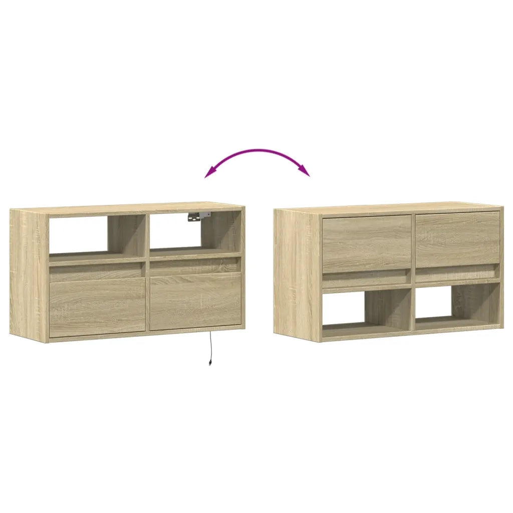 vidaXL Mobile TV a Parete con Luci LED Rovere Sonoma 80x31x45 cm