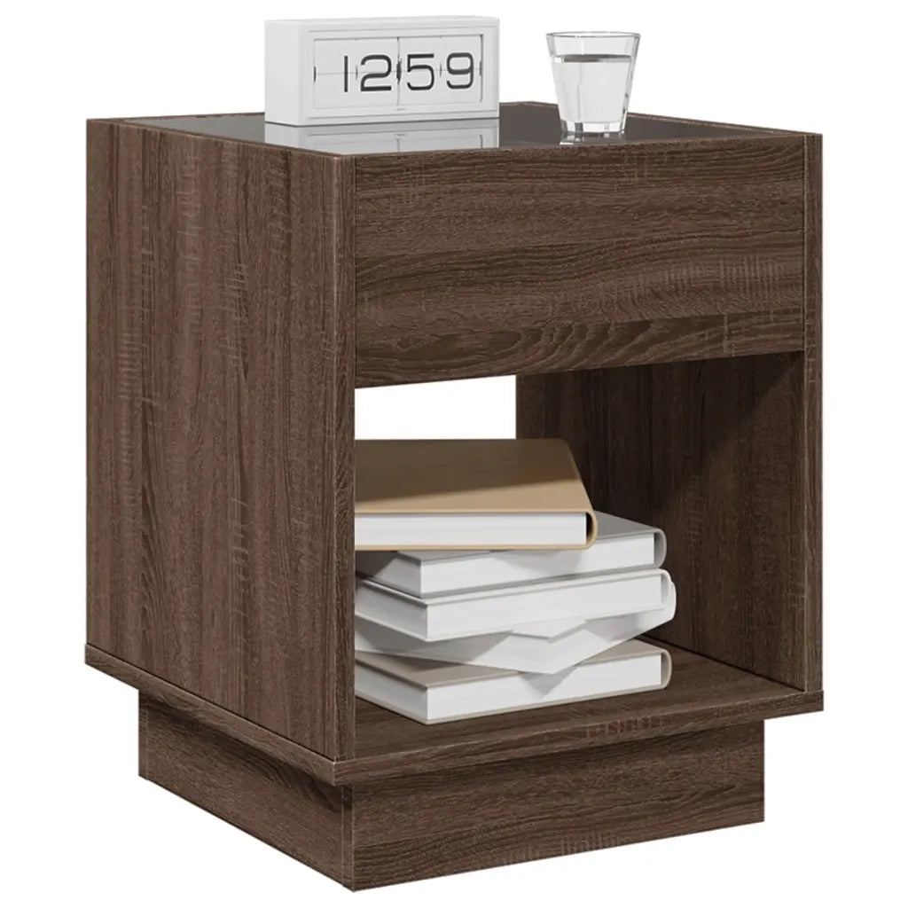 Comodino con LED Infinity-Tavolino da notte Rovere Marrone 40x40x50 cm