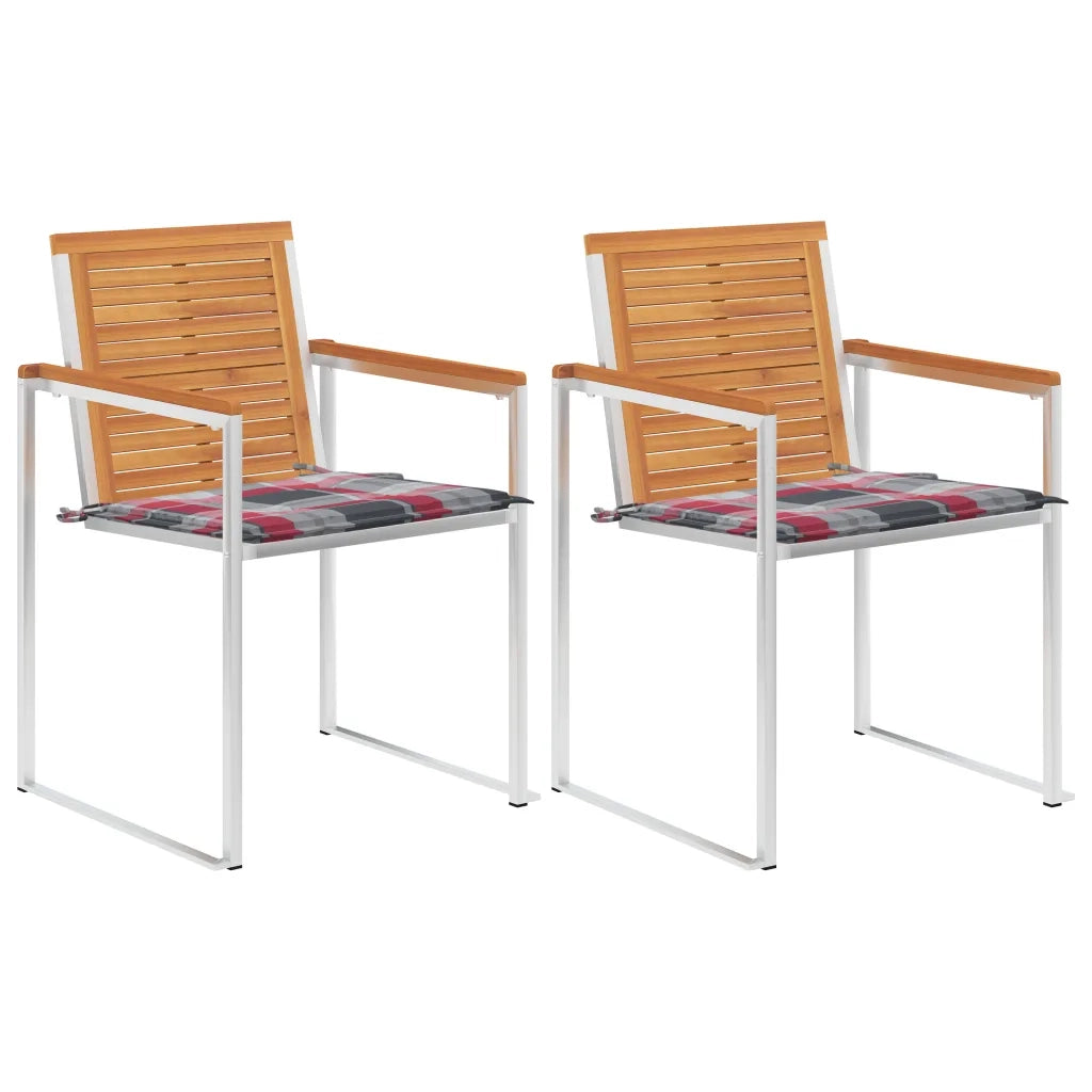 Sedie da Giardino 2 pz con Cuscini in Legno Acacia e Acciaio