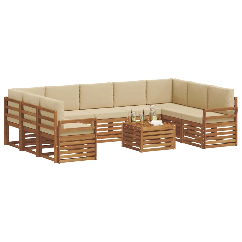 Set divani 10 pcs Naturale e Beige Legno di Acacia Massello
