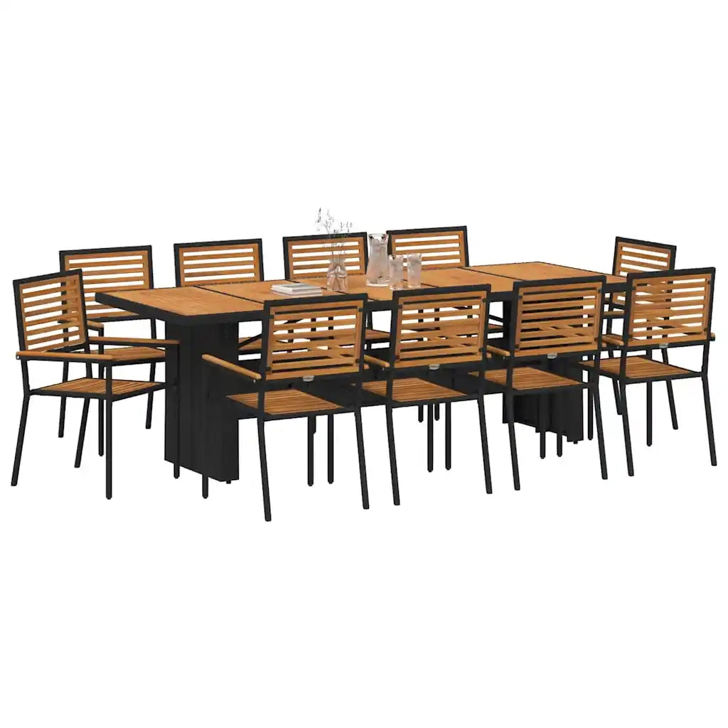 Set da Pranzo per Giardino 11 pcs Nero e Marrone polyrattan 3365448