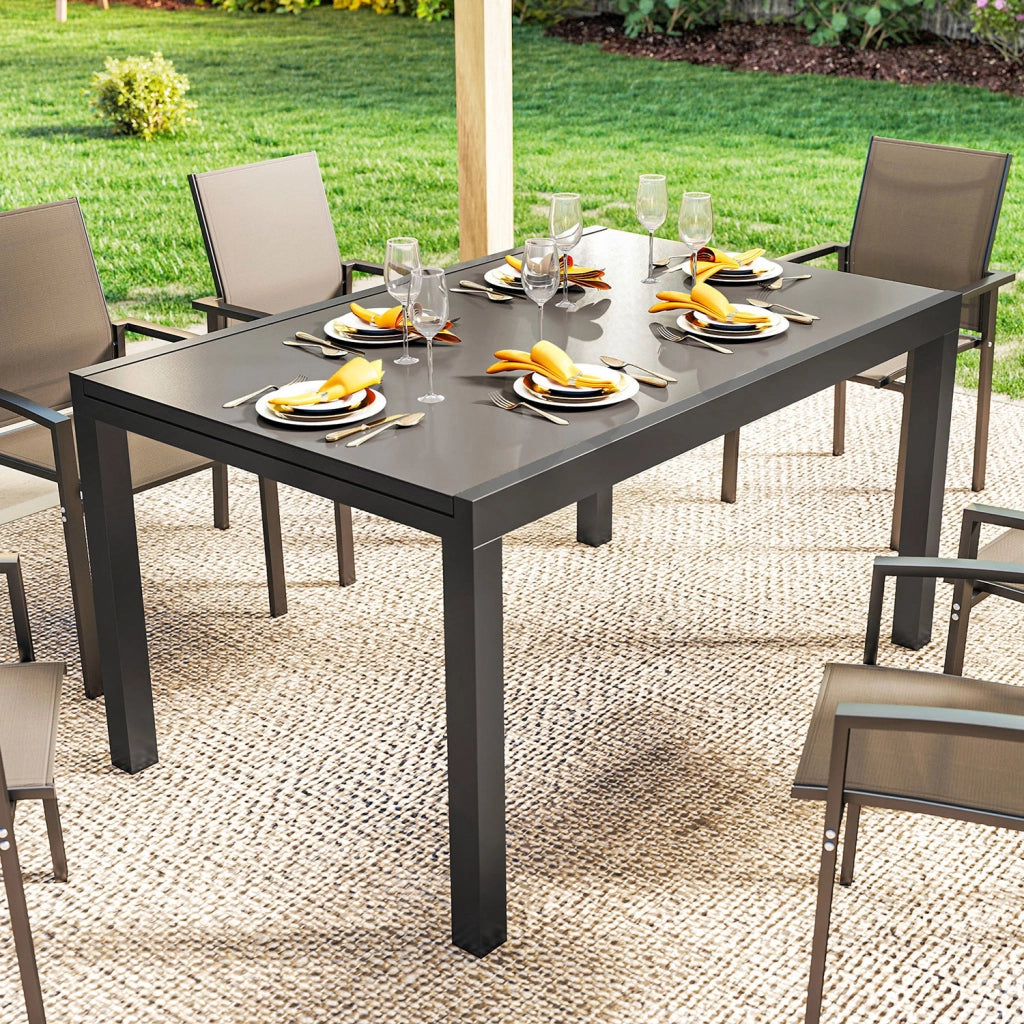 Tavolo da Giardino Allungabile 140-240x90x75 cm in Alluminio e Vetro Nero