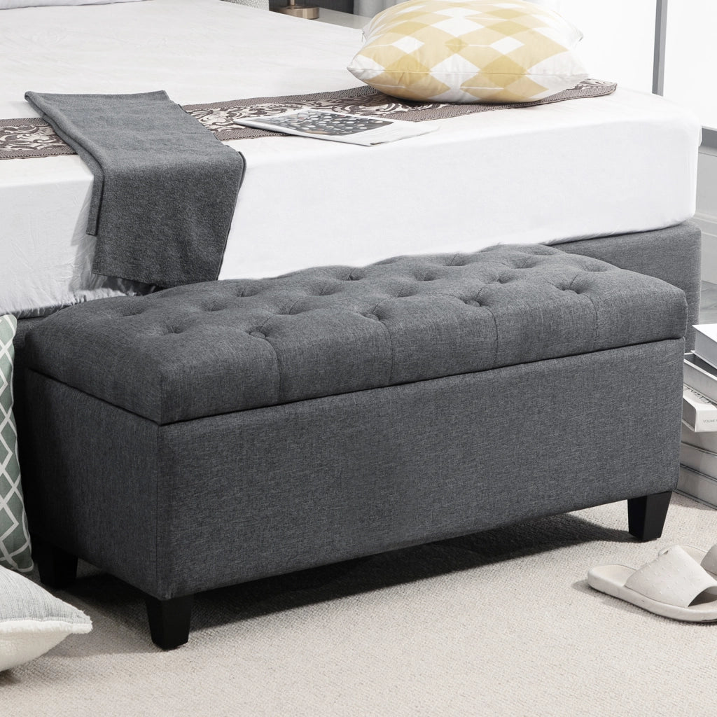 Panca contenitore imbottita con seduta morbida e vano interno in poliestere grigio scuro 100 × 40 × 44 cm