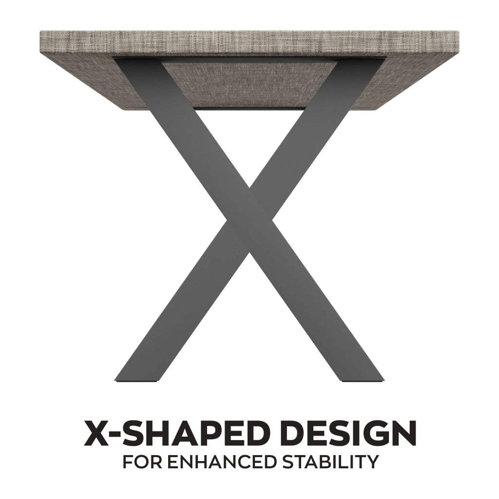 Tavolo da pranzo in legno e metallo con piedi x-shaped nero 220x100 cm Grigio Testurizzato
