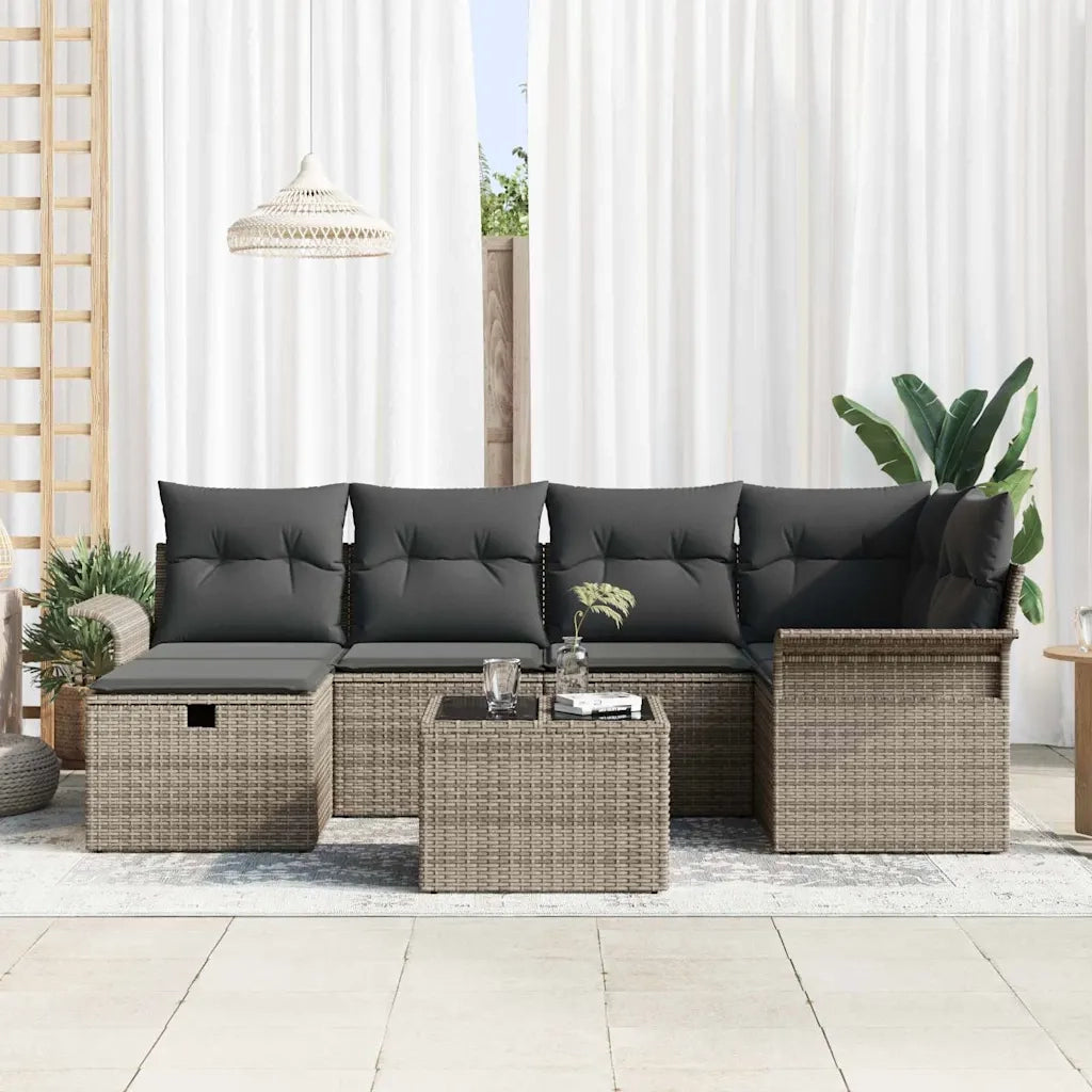 Set Divano da Giardino con cuscino 7 pcs Poly Rattan