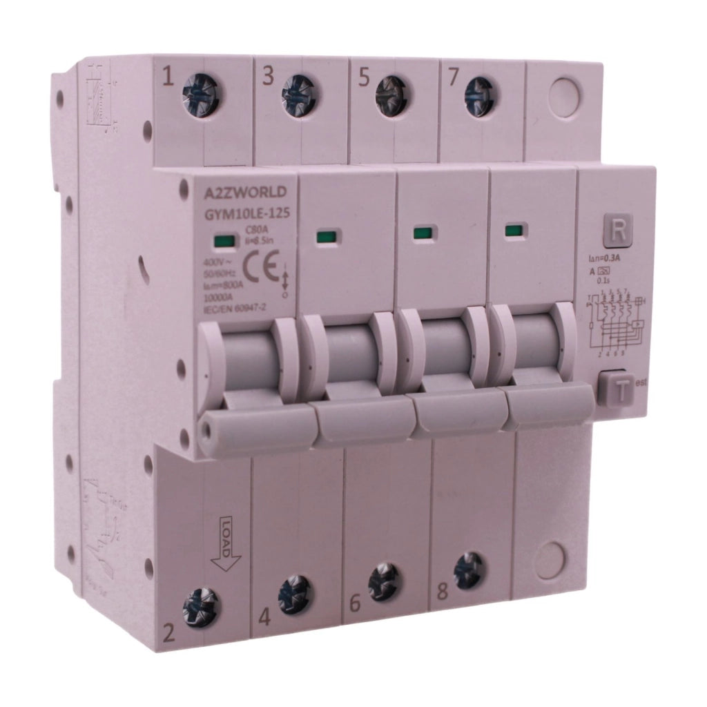 RCBO Interruttore Magnetotermico Differenziale Tipo A Curva C 4P Veri 5M 10kA 300mA, AC 400V IP20 GYM10LE-125, Disponibili 63A 80A 100A (C80A)