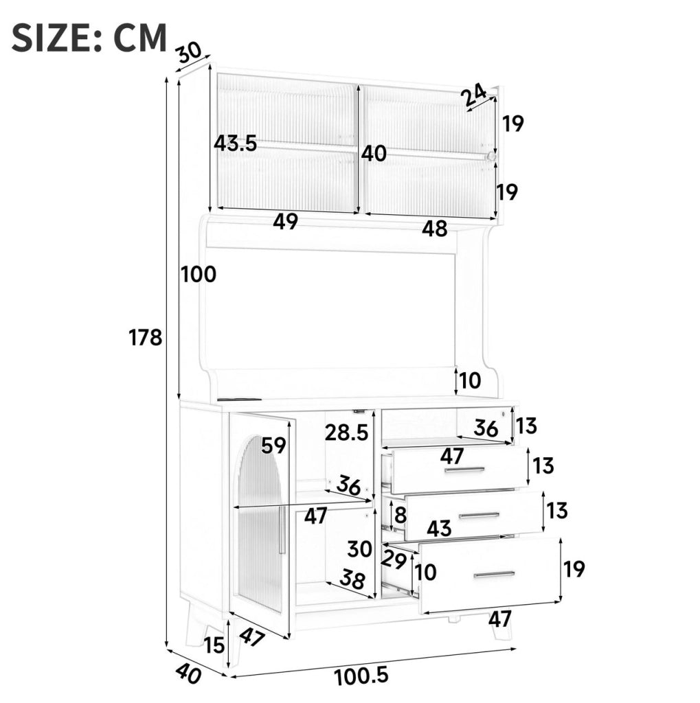 Credenza alta con ampio spazio contenitivo 100;5x40x178 cm; bianco; con prese USB e USB-C