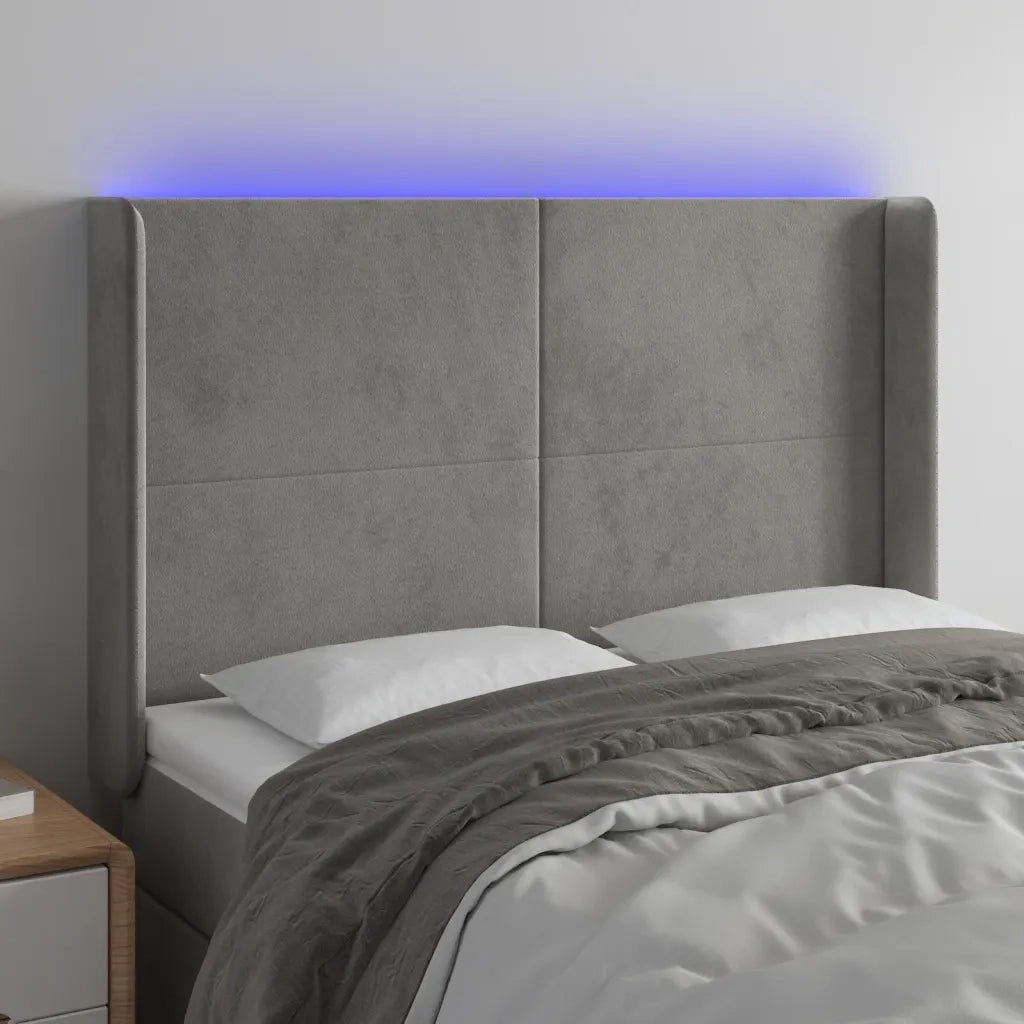 Testiera | Testata a LED Grigio Chiaro 147x16x118/128 cm in Velluto