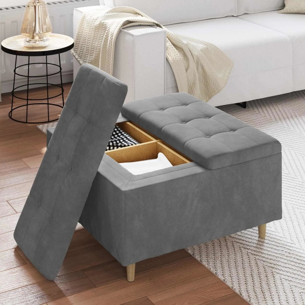 Pouf contenitore Grigio scuro 80 x 80 x 45 cm Velluto 876841