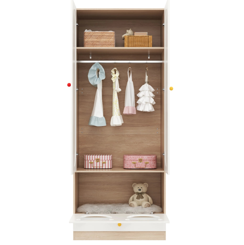 Armadio per bambini a 2 ante 80 × 50 × 200 cm bianco e legno