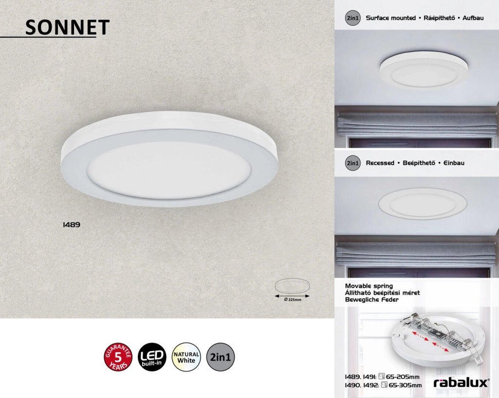 Plafoniera LED incasso Rabalux Sonnet bianca 18W 4000K