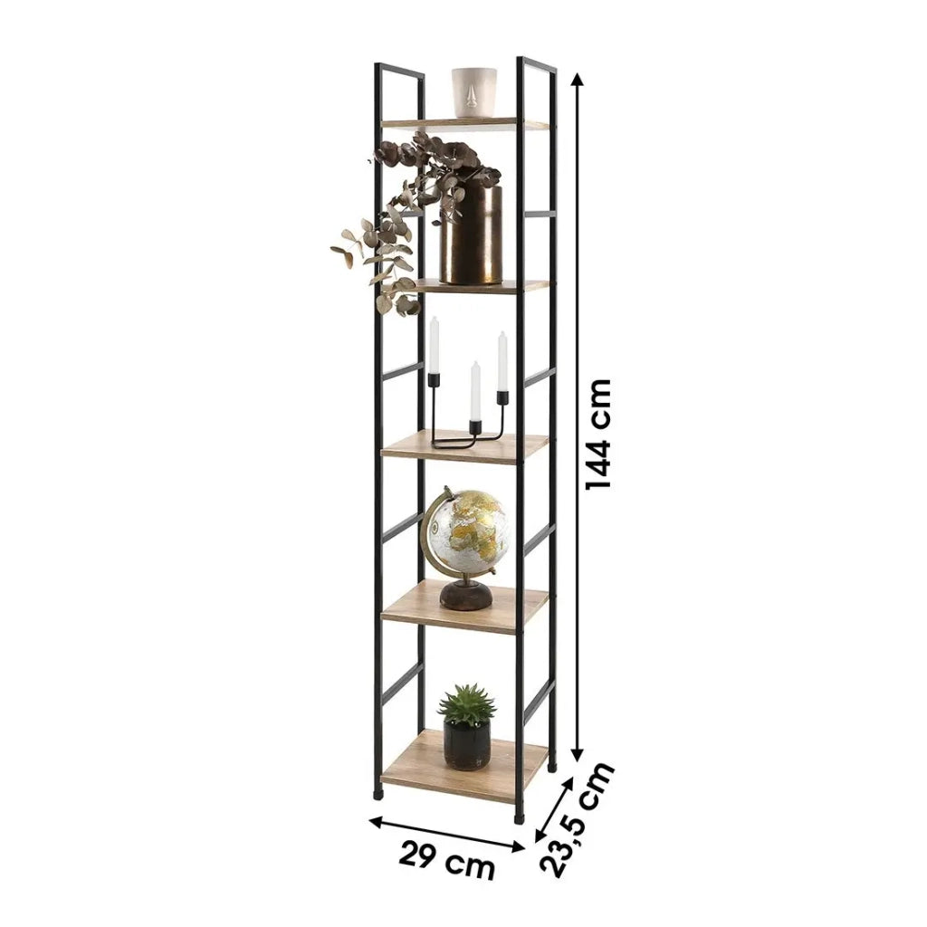 Scaffale a 5 livelli collezione HOLBORN – Stile industriale, colore rovere e nero