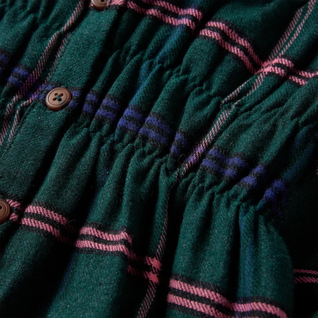 Abito da Bambina a Maniche Lunghe con Arricciature Verde Scuro 128 CFW3144432