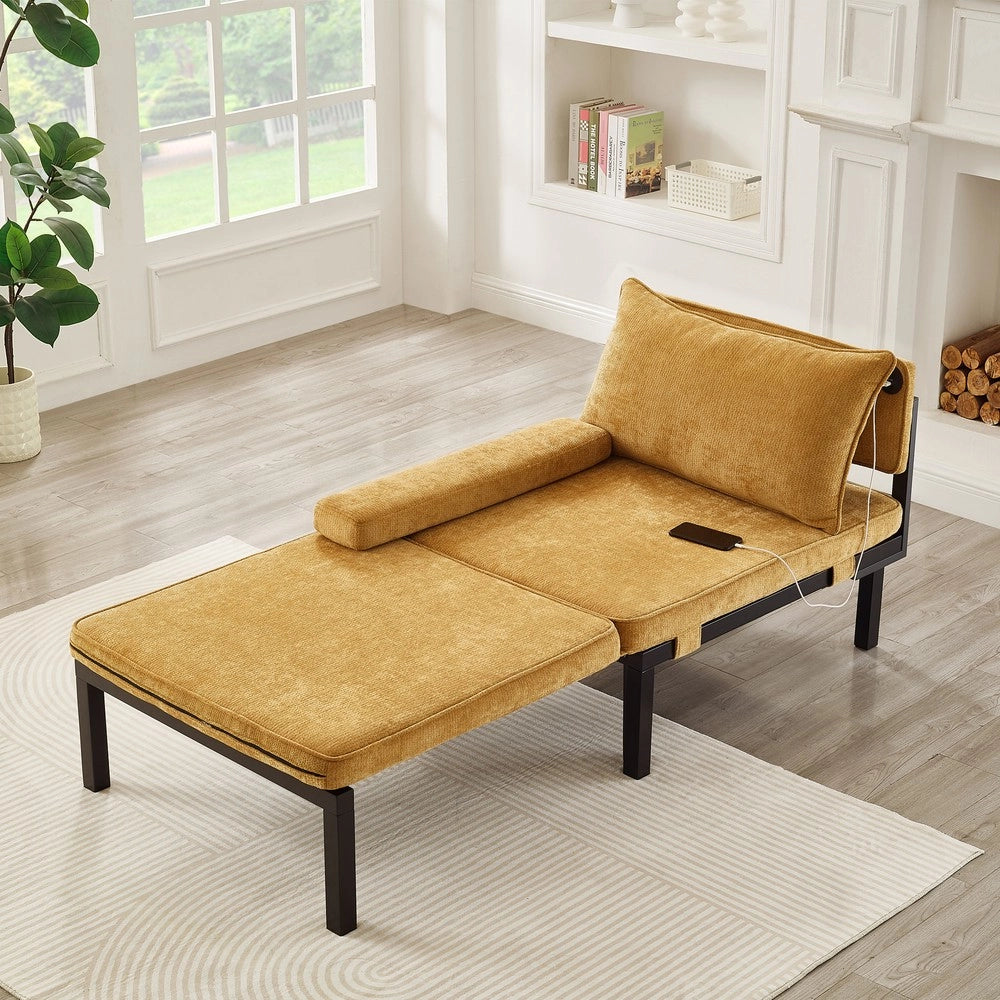 Divano Letto Singolo Pieghevole con Cuscino e Porta USB ¨C Xylo ¨C Giallo