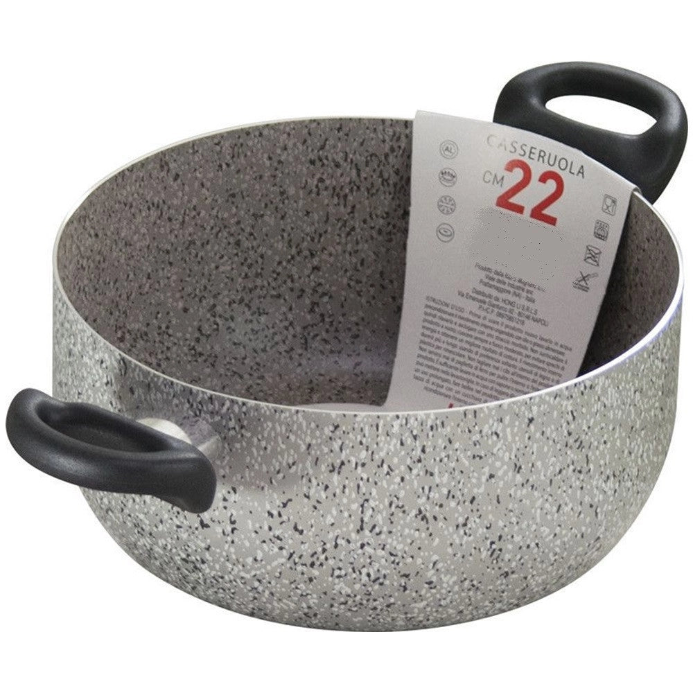 Trade Shop - Casseruola A Doppio Manico Nero Pentola Con Diametro Da 18-20-22-24 Cm Antiaderente Cucina -