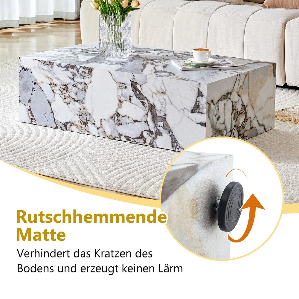 Tavolino da Caff¨¨ Rettangolare ¨C Xylo ¨C Bianco, Effetto Marmo, MDF, 90x50x30