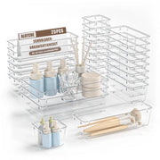 Set di organizzatori per cassetti in plastica trasparente da 25 pezzi, contenitori multifunzionali per ufficio e cucina, organizzatori per prodotti di bellezza e accessori da cucina, organizzatori per cassetti trasparenti per camera da letto e ufficio