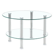 TAVOLINO DA SALOTTO a 2 livelli Ø70/60 cm Vetro Trasparente e Metallo Argento