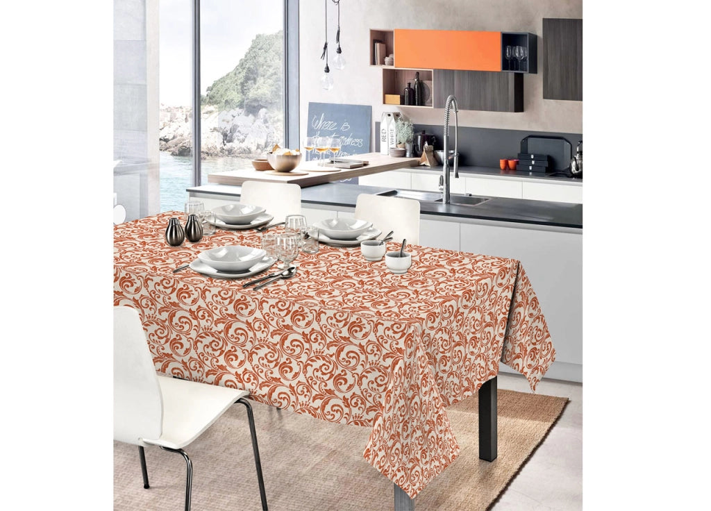 Tovaglia In Cotone Disegno Ramage 7937 - 140x140 - Beige