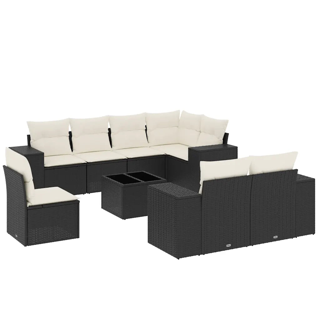 Set Divani da Giardino 9 pz con Cuscini Nero in Polyrattan 3255183