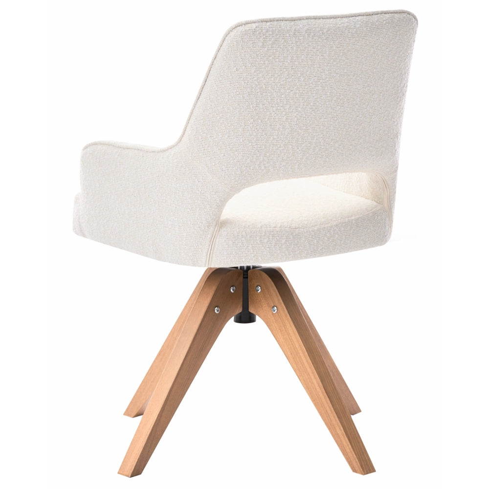 Sedia da pranzo girevole con schienale curvo in bouclè beige chiaro stile scandinavo