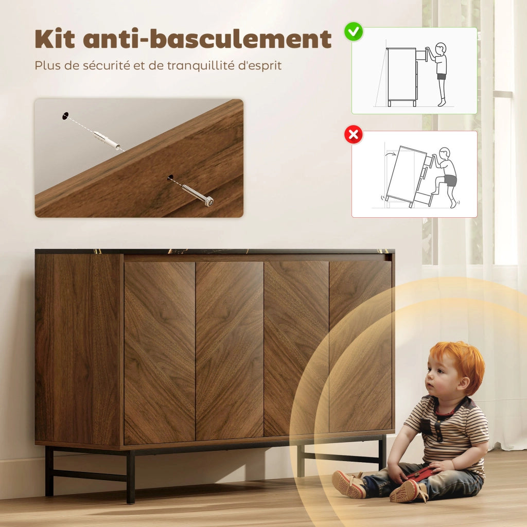 Mobile TV con 4 ante, ripiani regolabili, effetto marmo ¨C zephmum ¨C 120x39x76cm noce