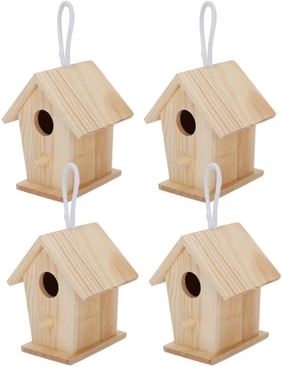 Set di Nidi per Uccelli in Legno da 4 - Mini Nidi per Uccelli - Nido Sospeso per Uccelli - Kit di Fai da Te per Bambini - Adatto per Tutti i Tipi di Uccelli - Dimensioni 7 x 4 x 7 cm