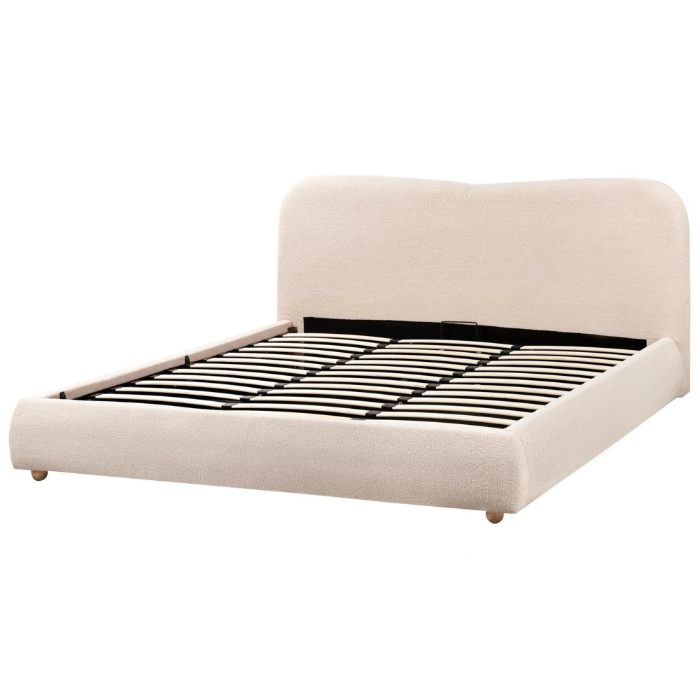 Letto contenitore Beige Chiaro Boucle Poliestere Tessuto 180 x 200 cm Design moderno e minimalista