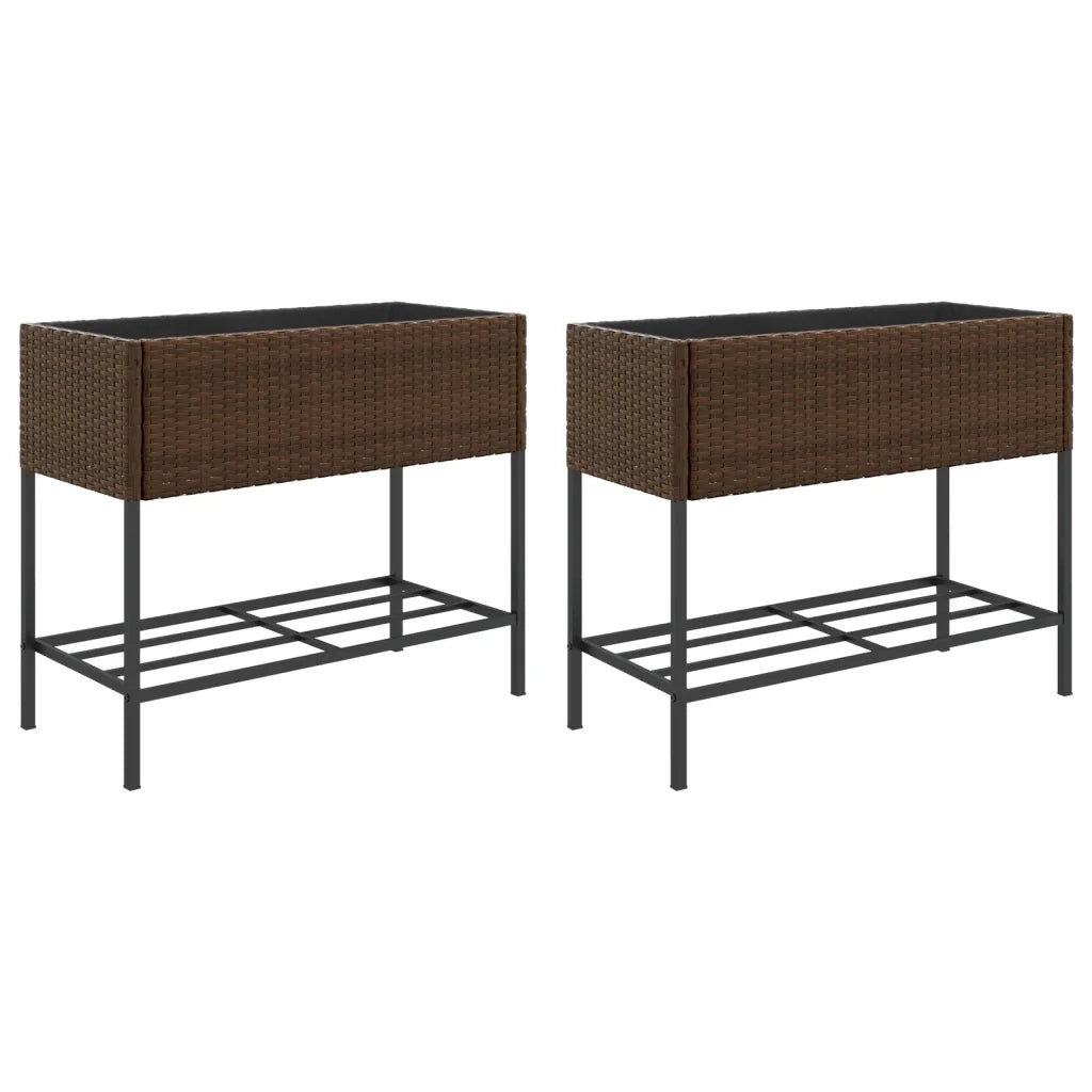Fioriere Giardino con Ripiani 2pz Marroni 90x40x75cm Polyrattan