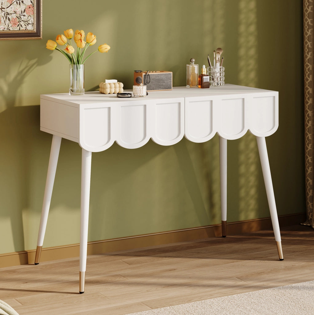 Tavolo trucco e scrittoio con 2 cassetti; MDF e truciolare; bianco