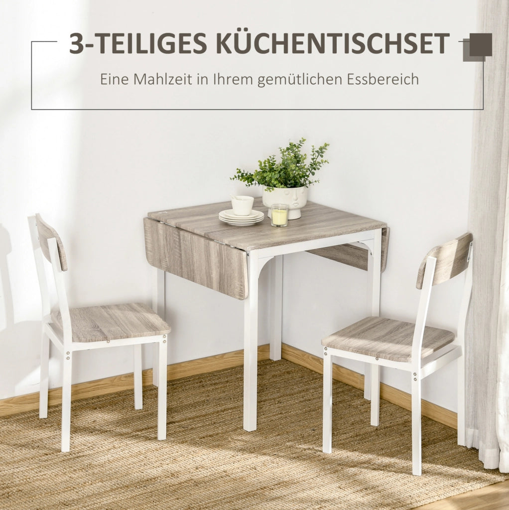 Set da pranzo pieghevole in MDF naturale con 2 sedie