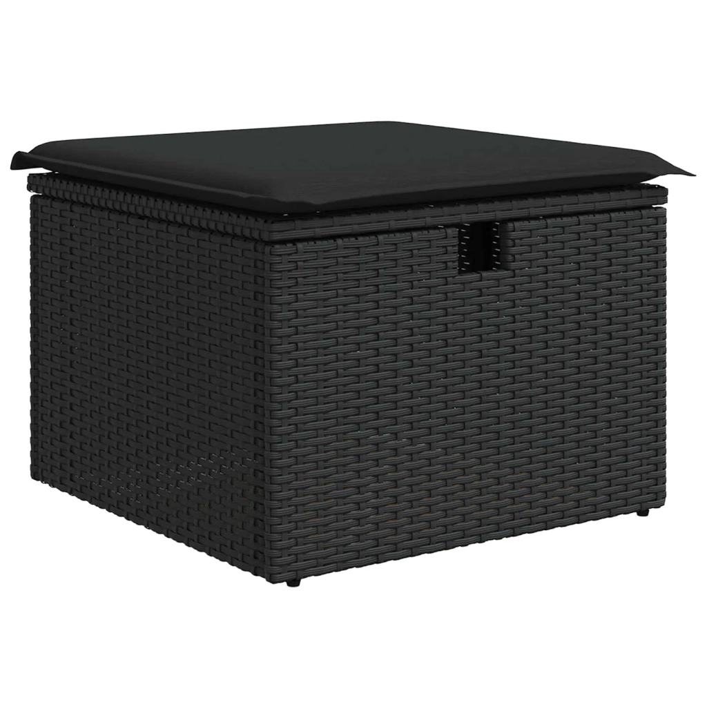 Set di divani con cuscino con archiviazione Nero polyrattan