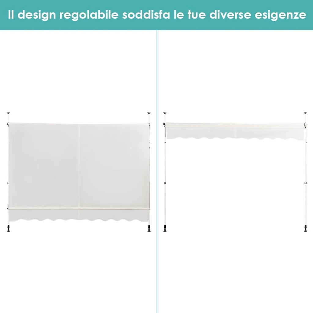 Tenda da Sole per Balcone, Tenda da Sole a Morsetto per Esterno, Regolabile in Altezza, Telaio Telescopico Senza Forare, Telo Resistente ai Raggi Solari (300 cm, Beige)