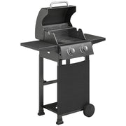 Barbecue a Gas Propano 95x53x111,5 cm con 2 Bruciatori Ripiani e Coperchio con Termometro in Acciaio Nero