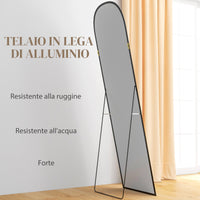 Specchio da Terra e Parete Moderno con Supporto Pieghevole 50x170 cm in Lega di Alluminio Nero