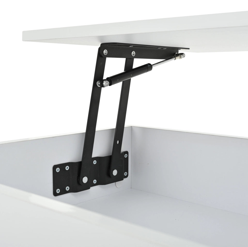 Tavolino da salotto sollevabile 100 x 50 x 46 cm bianco con 2 cassetti e LED