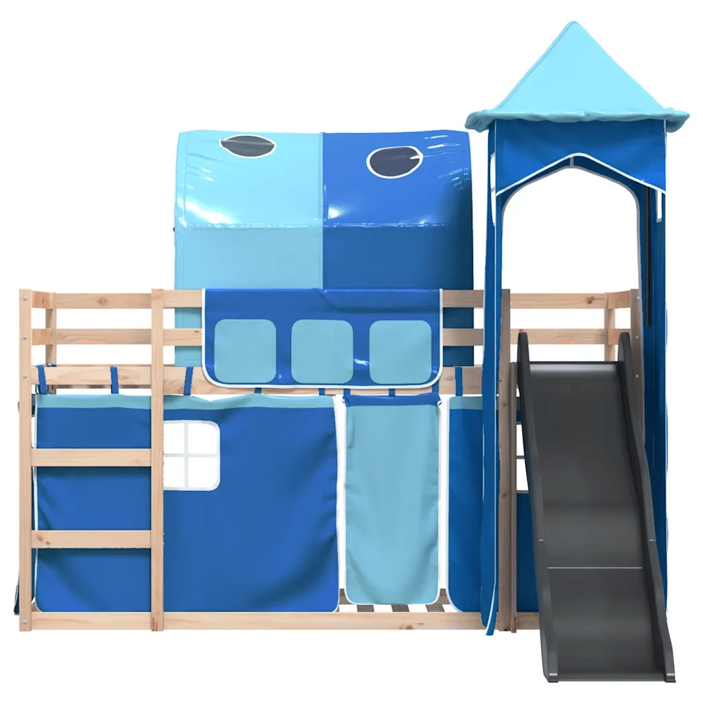 vidaXL Letto a Castello con Scivolo e Tende Blu 80x200 cm