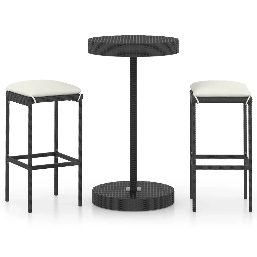 Set Bar da Giardino 3 pz con Cuscini Polyrattan Nero cod mxl 36025