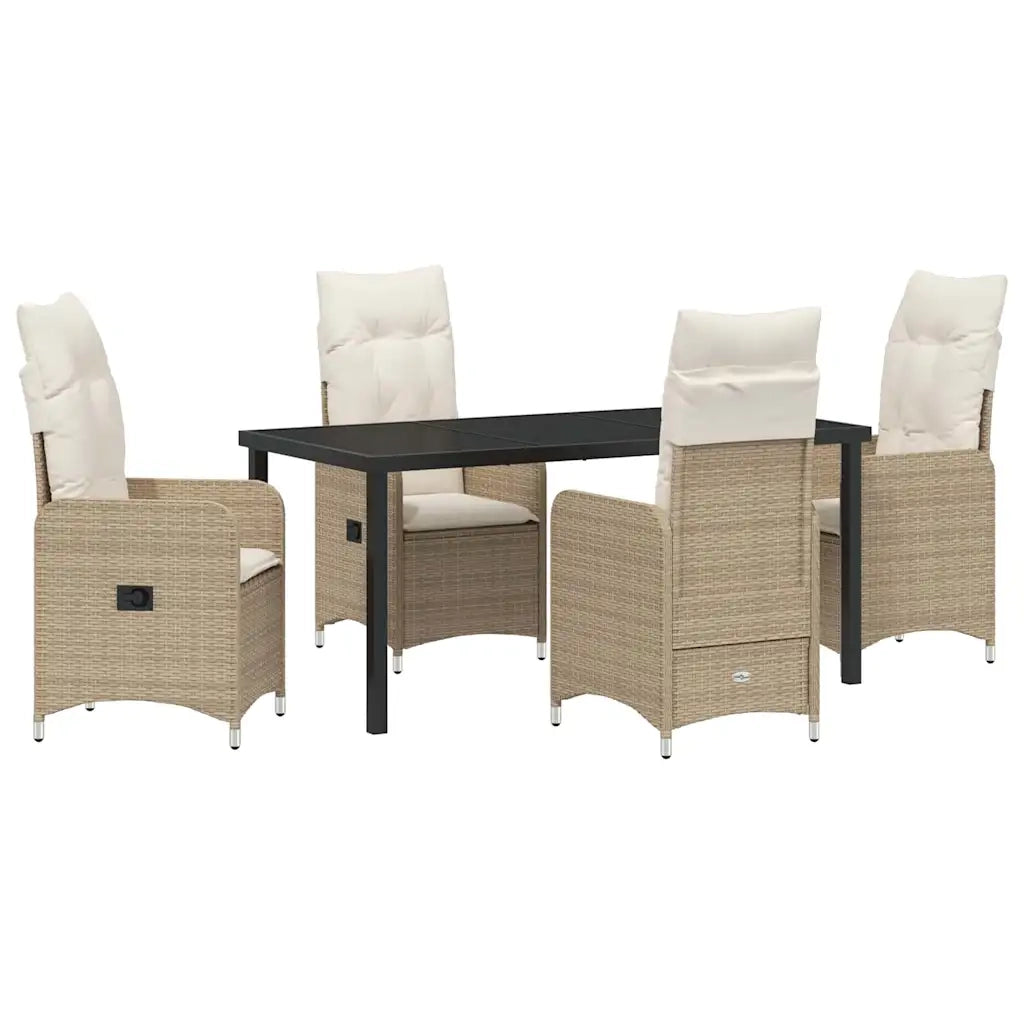 Set da Pranzo per Giardino con cuscino 5 pcs Beige polyrattan
