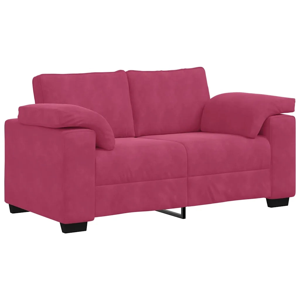 Set di Divani 3 pz con Cuscini Rosso Vino in Velluto