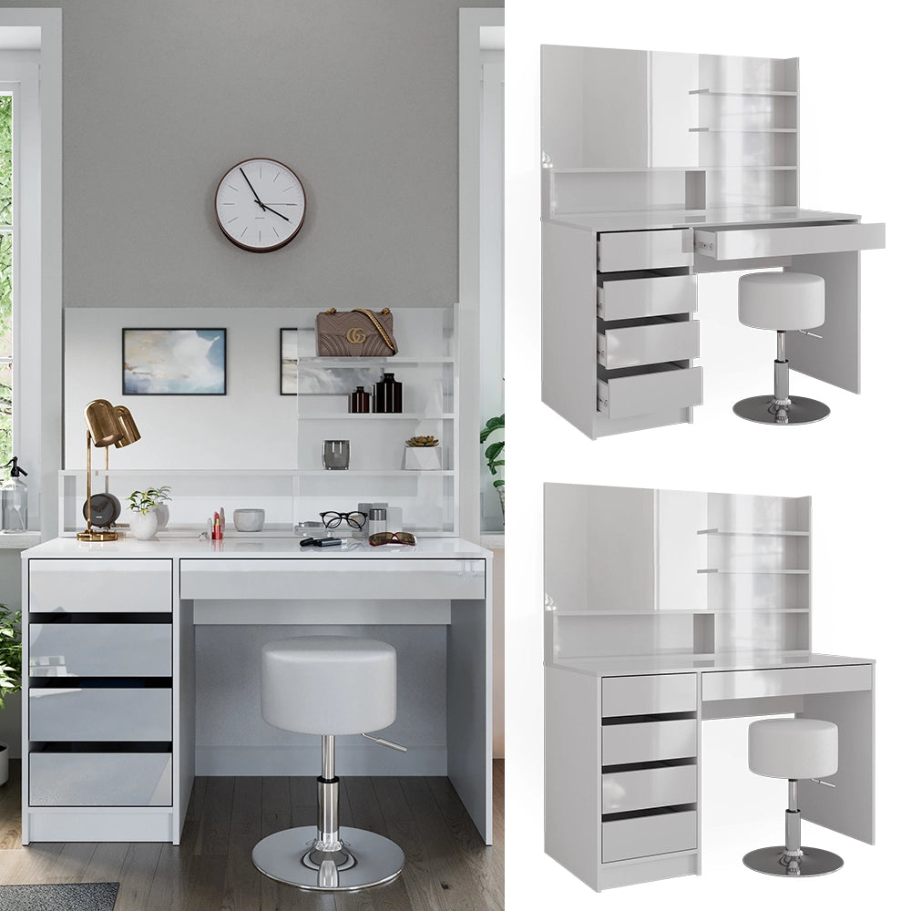 Vicco Tavolo da toeletta Bianco 120 cm con sgabello