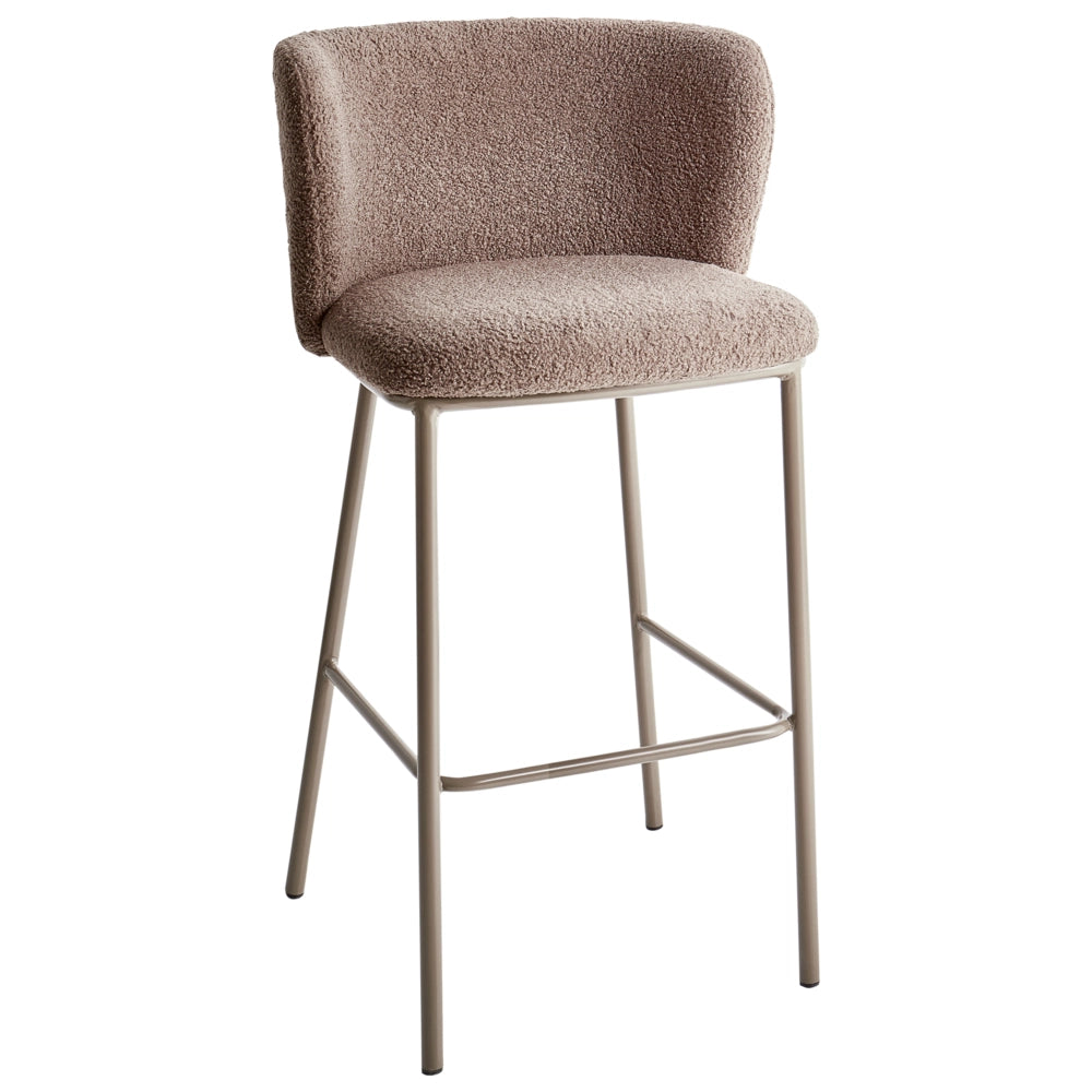 Set di 2 sedie da bar moderne in bouclé marrone Schienale curvo Gambe nere Sala da pranzo moderna Cucina