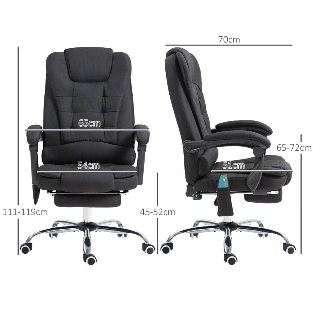 Sedia da ufficio massaggiante ergonomica con funzione relax e riscaldamento, reclinabile, poggiapiedi, tessuto nero