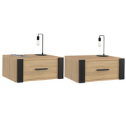 IDMarket - Lote de 2 mesillas de noche murales ONYX con estantes de madera y negros